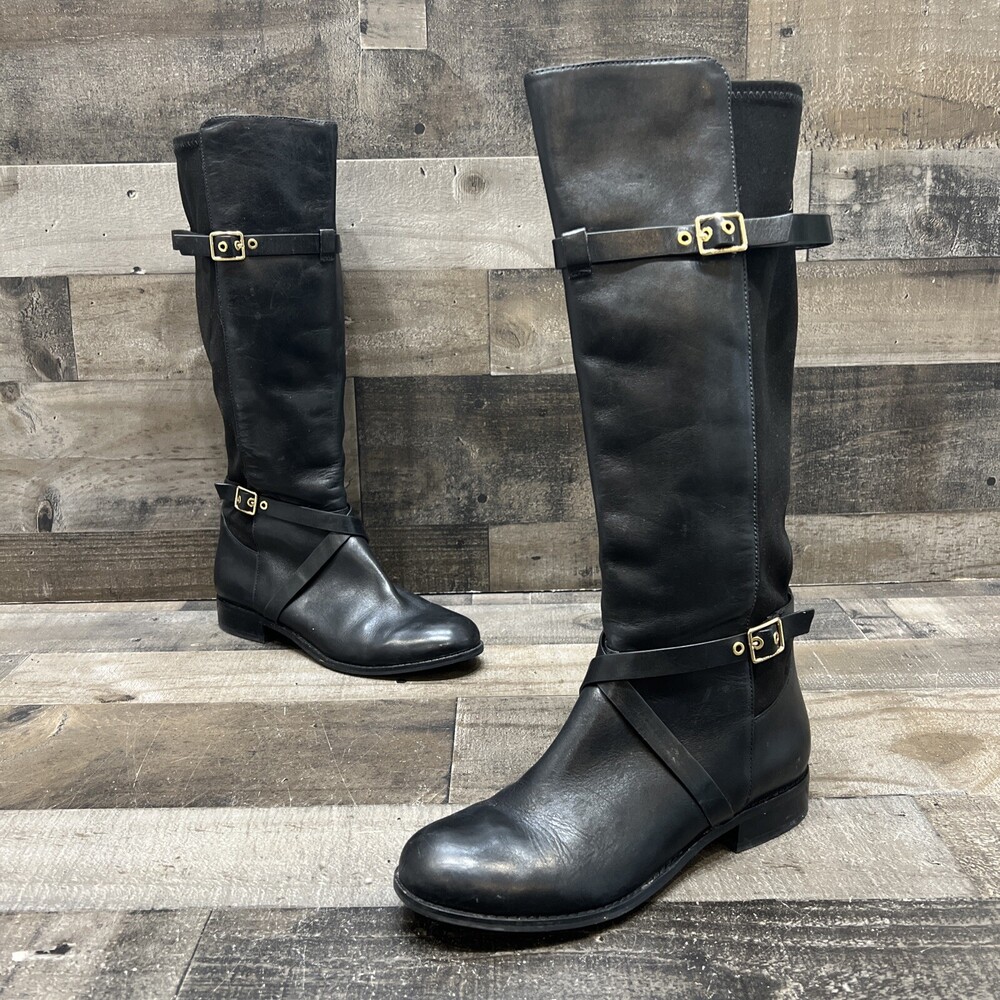 Cole Haan Grand Os Womens Black Leather side zip tall boots size 8 C